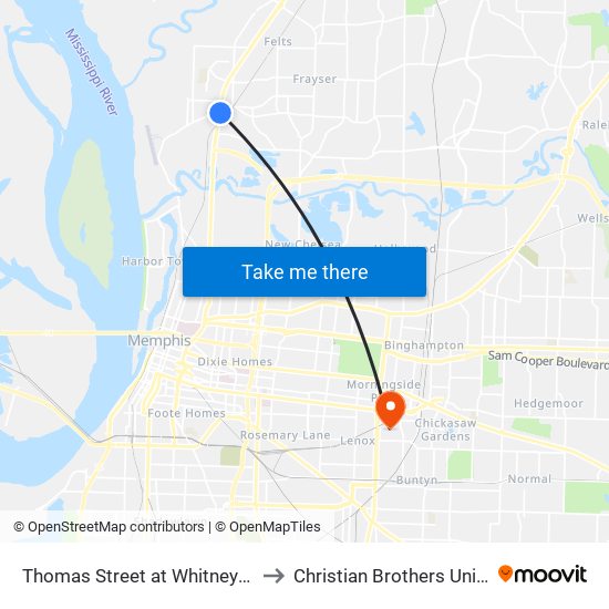 Thomas Street at Whitney Avenue to Christian Brothers University map