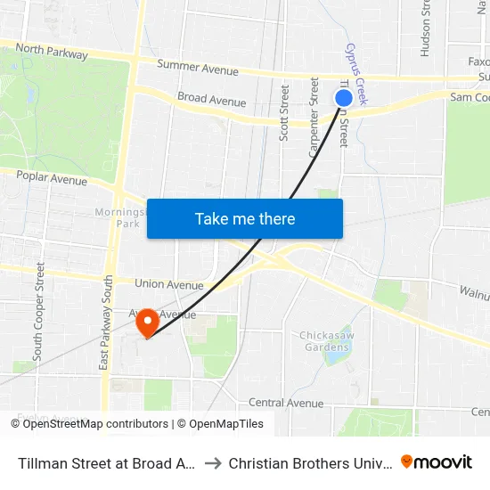 Tillman Street at Broad Avenue to Christian Brothers University map