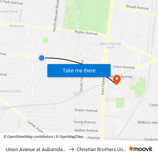 Union Avenue at Auburndale Street to Christian Brothers University map