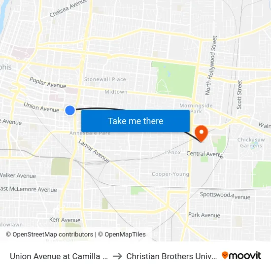 Union Avenue at Camilla Street to Christian Brothers University map