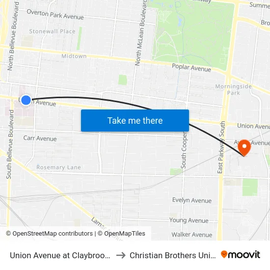 Union Avenue at Claybrook Street to Christian Brothers University map