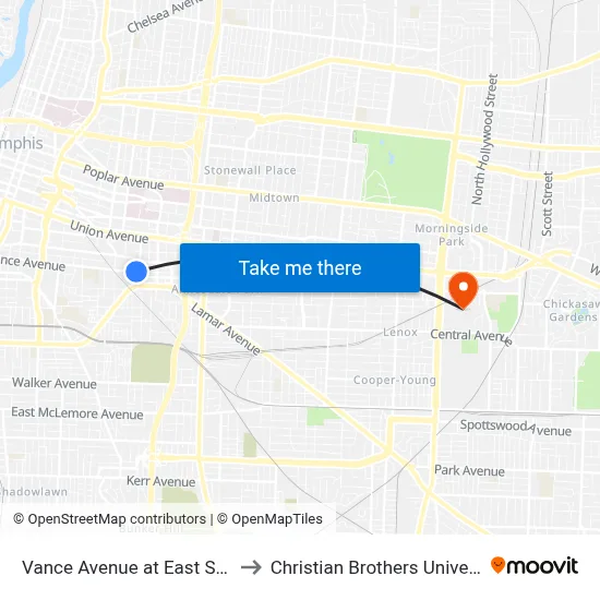 Vance Avenue at East Street to Christian Brothers University map