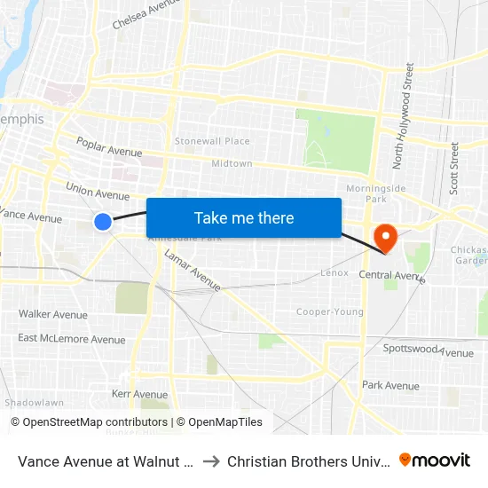 Vance Avenue at Walnut Street to Christian Brothers University map