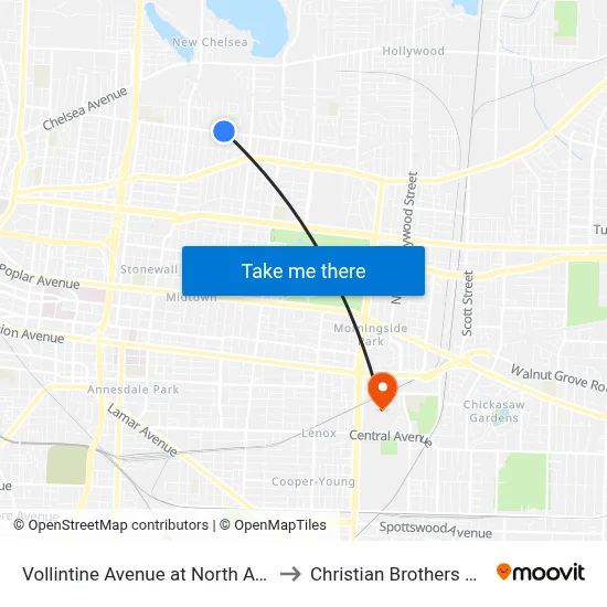 Vollintine Avenue at North Avalon Street to Christian Brothers University map