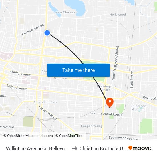 Vollintine Avenue at Bellevue Boulevard to Christian Brothers University map