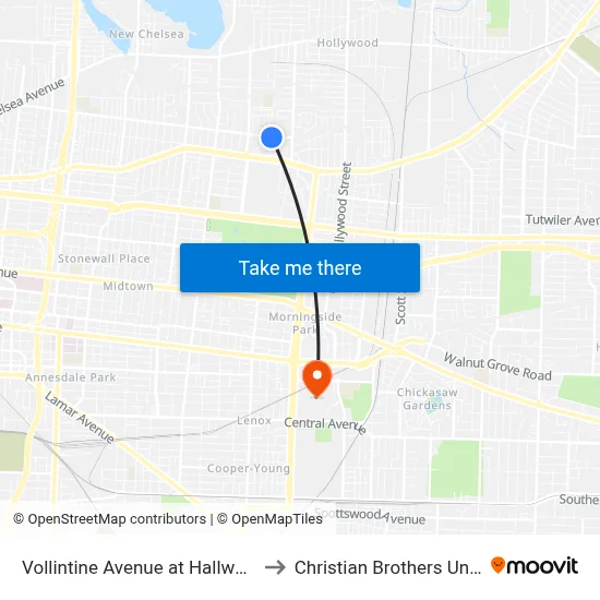 Vollintine Avenue at Hallwood Drive to Christian Brothers University map