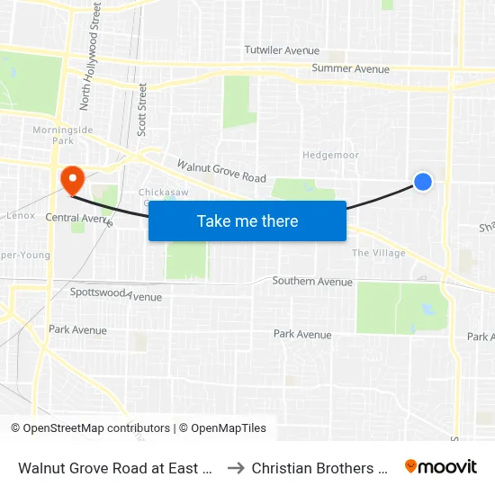 Walnut Grove Road at East Cherry Drive to Christian Brothers University map
