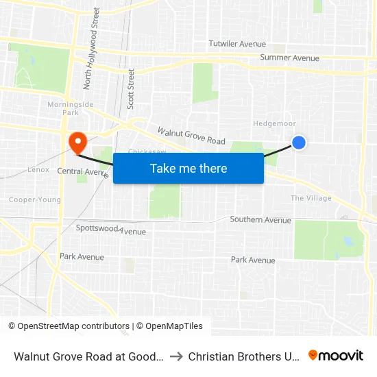 Walnut Grove Road at Goodlett Street to Christian Brothers University map