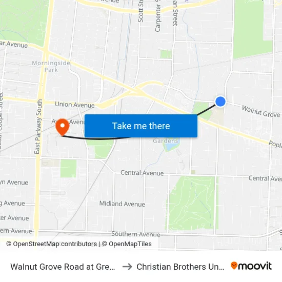 Walnut Grove Road at Greer Street to Christian Brothers University map