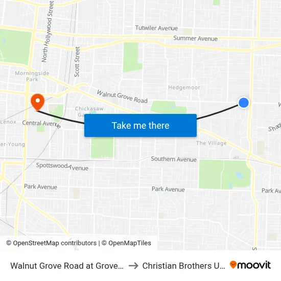 Walnut Grove Road at Grove Park Road to Christian Brothers University map