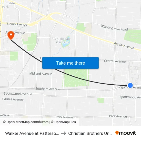 Walker Avenue at Patterson Street to Christian Brothers University map