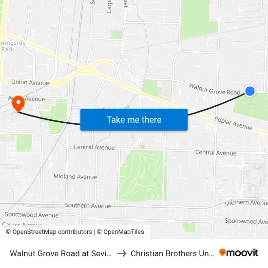Walnut Grove Road at Sevier Street to Christian Brothers University map