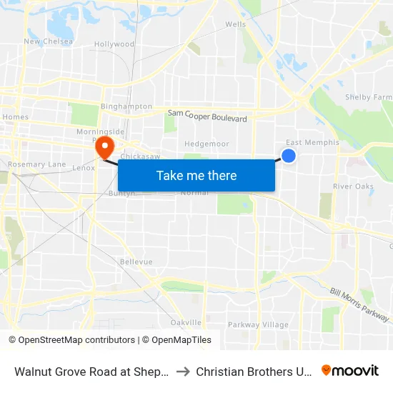 Walnut Grove Road at Shepherd Lane to Christian Brothers University map