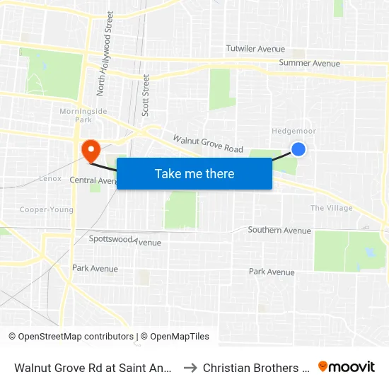 Walnut Grove Rd at Saint Andrews Fairway to Christian Brothers University map