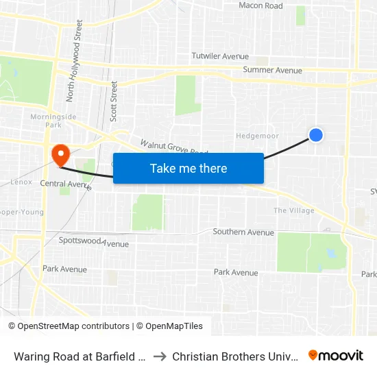 Waring Road at Barfield Road to Christian Brothers University map