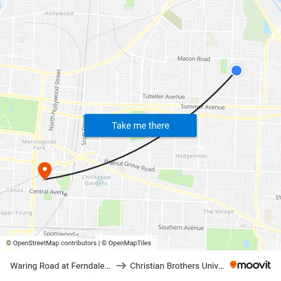 Waring Road at Ferndale Road to Christian Brothers University map