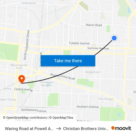 Waring Road at Powell Avenue to Christian Brothers University map