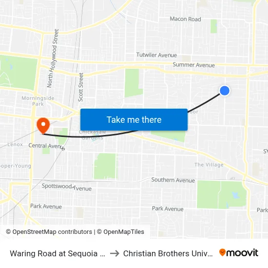 Waring Road at Sequoia Road to Christian Brothers University map