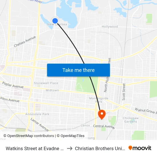 Watkins Street at Evadne Avenue to Christian Brothers University map
