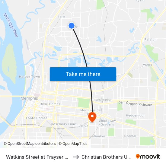 Watkins Street at Frayser Boulevard to Christian Brothers University map