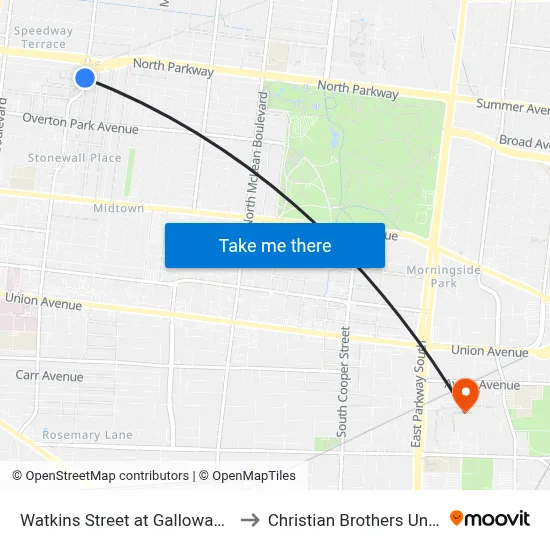 Watkins Street at Galloway Avenue to Christian Brothers University map