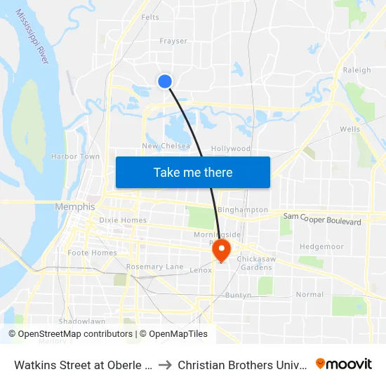 Watkins Street at Oberle Road to Christian Brothers University map