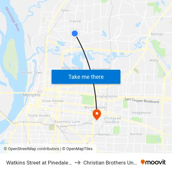 Watkins Street at Pinedale Avenue to Christian Brothers University map