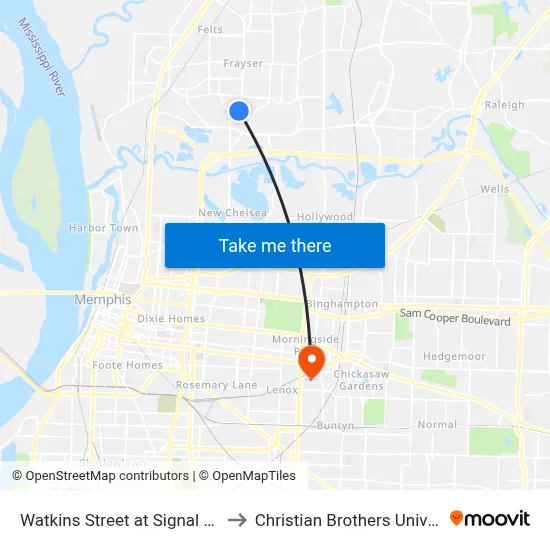Watkins Street at Signal Street to Christian Brothers University map