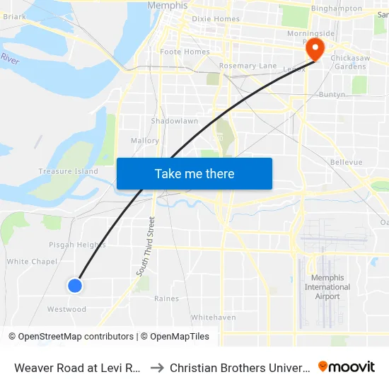 Weaver Road at Levi Road to Christian Brothers University map