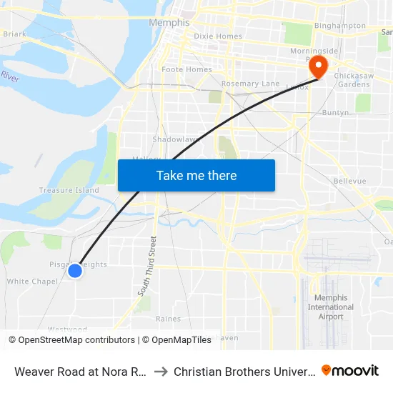 Weaver Road at Nora Road to Christian Brothers University map