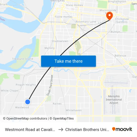 Westmont Road at Cavalier Drive to Christian Brothers University map