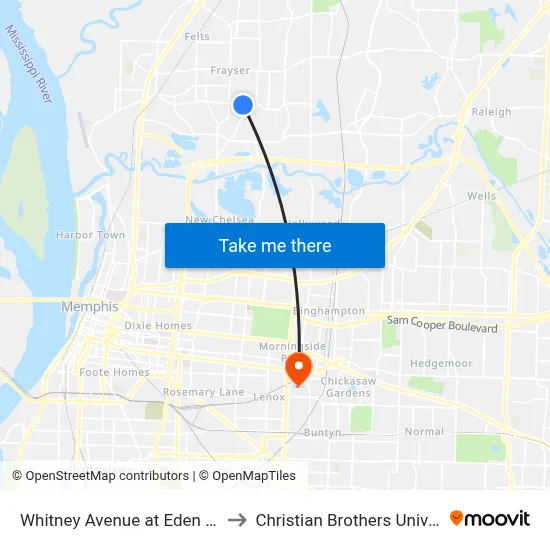 Whitney Avenue at Eden Street to Christian Brothers University map