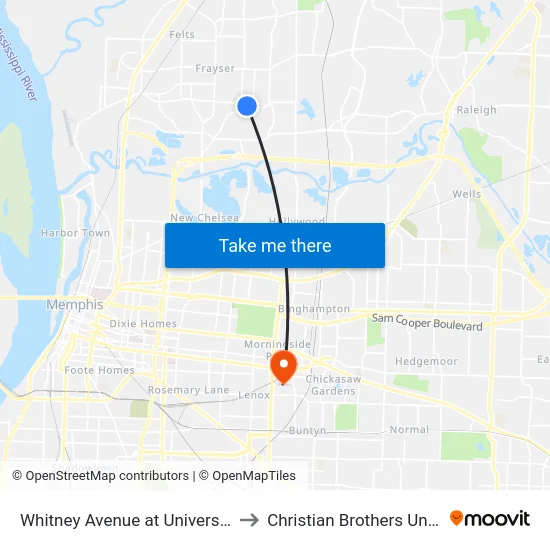 Whitney Avenue at University Drive to Christian Brothers University map