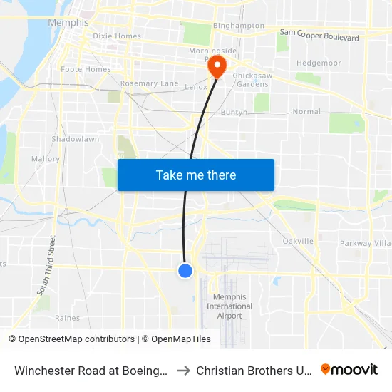 Winchester Road at Boeingshire Drive to Christian Brothers University map