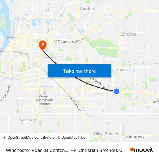 Winchester Road at Centennial Drive to Christian Brothers University map