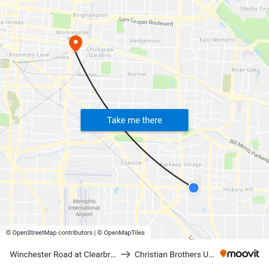 Winchester Road at Clearbrook Street to Christian Brothers University map