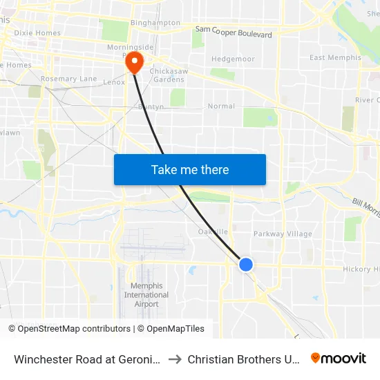 Winchester Road at Geronimo Court to Christian Brothers University map