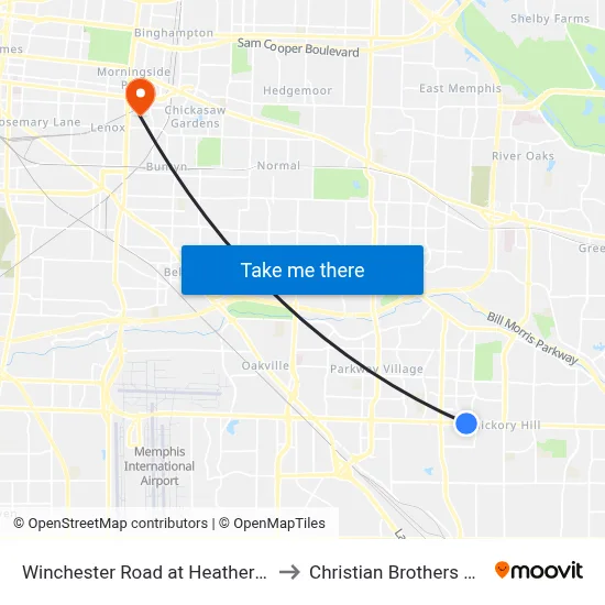 Winchester Road at Heather Ridge Drive to Christian Brothers University map