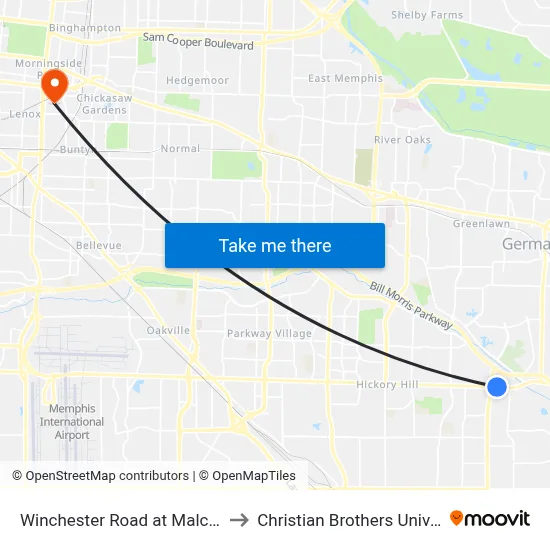 Winchester Road at Malco Way to Christian Brothers University map