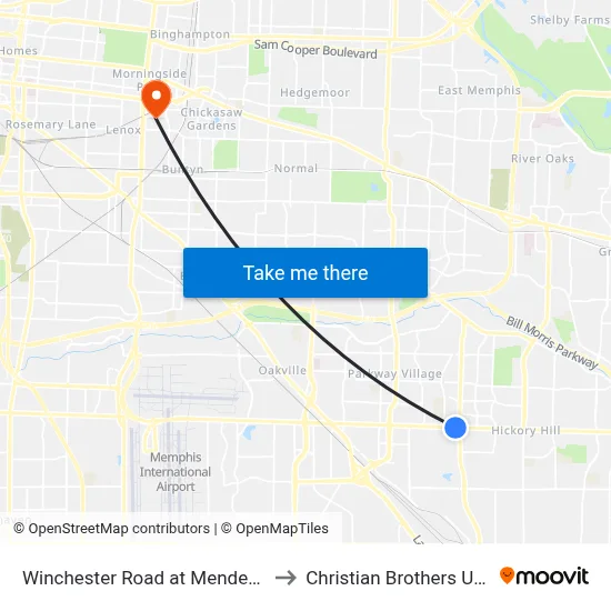 Winchester Road at Mendenhall Road to Christian Brothers University map