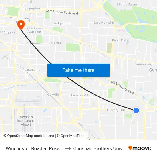 Winchester Road at Ross Road to Christian Brothers University map
