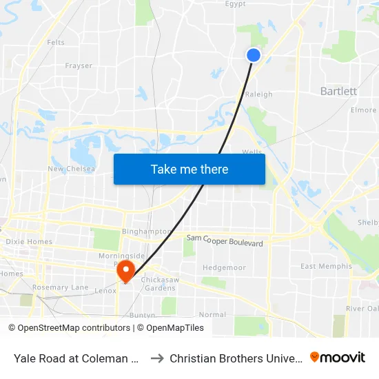 Yale Road at Coleman Road to Christian Brothers University map