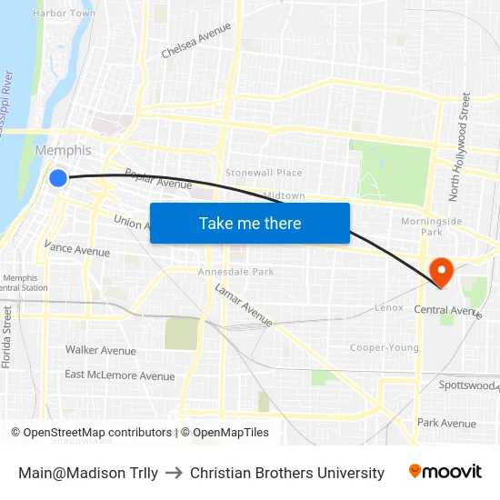 Main@Madison Trlly to Christian Brothers University map