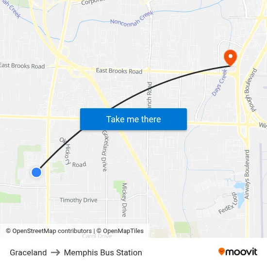 Graceland to Memphis Bus Station map