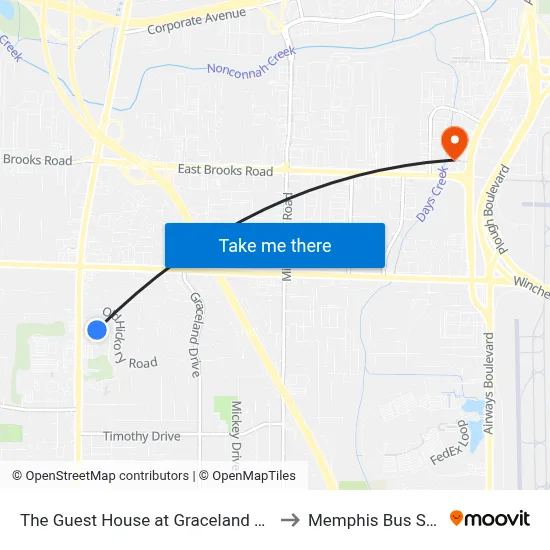 The Guest House at Graceland Memphis to Memphis Bus Station map