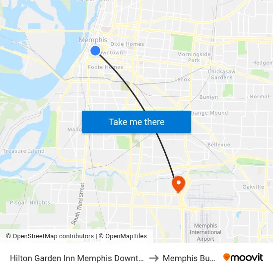 Hilton Garden Inn Memphis Downtown Beale Street to Memphis Bus Station map