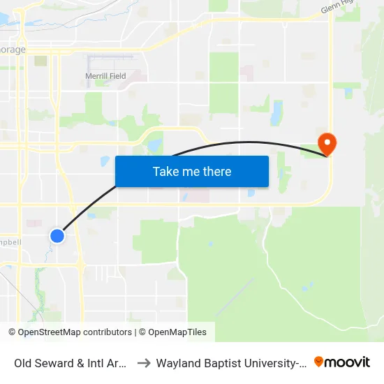 Old Seward & Intl Arpt Rd Sse to Wayland Baptist University-Anchorage map