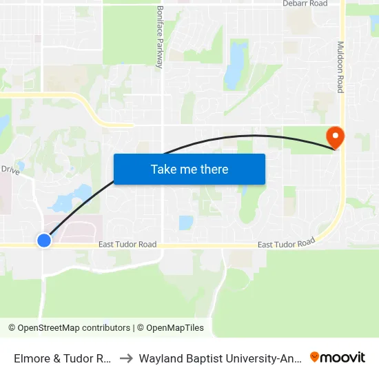 Elmore & Tudor Rd Nne to Wayland Baptist University-Anchorage map
