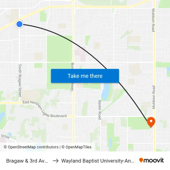 Bragaw & 3rd Ave Ssw to Wayland Baptist University-Anchorage map