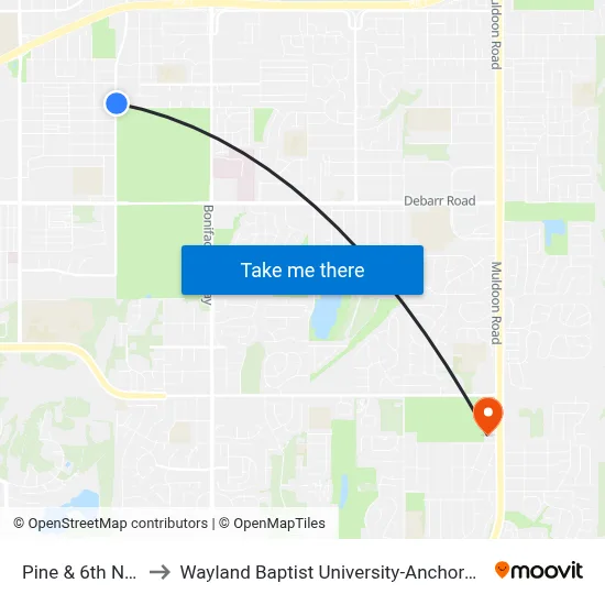 Pine & 6th Nne to Wayland Baptist University-Anchorage map